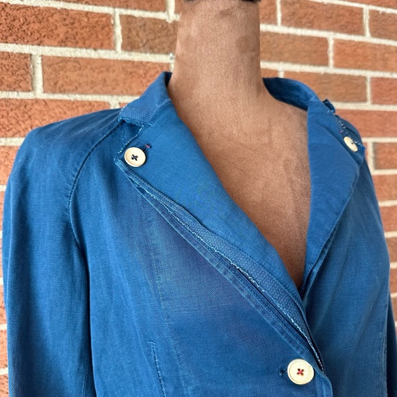 HIGH Women's Blue Cotton Linen Notch Lapel Blazer Jacket, Size US 8 - Picture 3 of 15